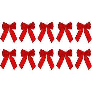 Set of 10 Red Velvet Christmas Wreath Bows, 9"x13"